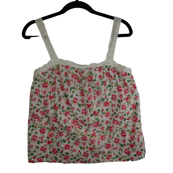 Ann Taylor Loft Tops - Ann Taylor Loft Top Women Medium Sleeveless Floral Pink 100% Cotton Eyelets Lace